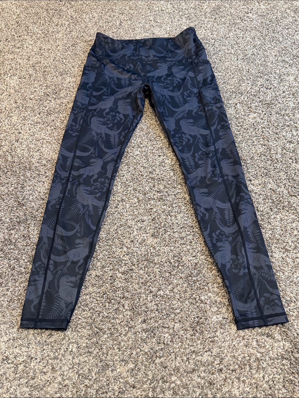 Constantly Varied Gear Black & Charcoal Dinosaur-Print T-Flex Leggings Size M
